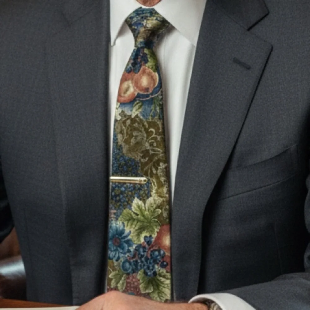 Diffusion LDM Italy 100% Silk Tie Arts & Crafts Botanical Fruit Mosaic‎ Print